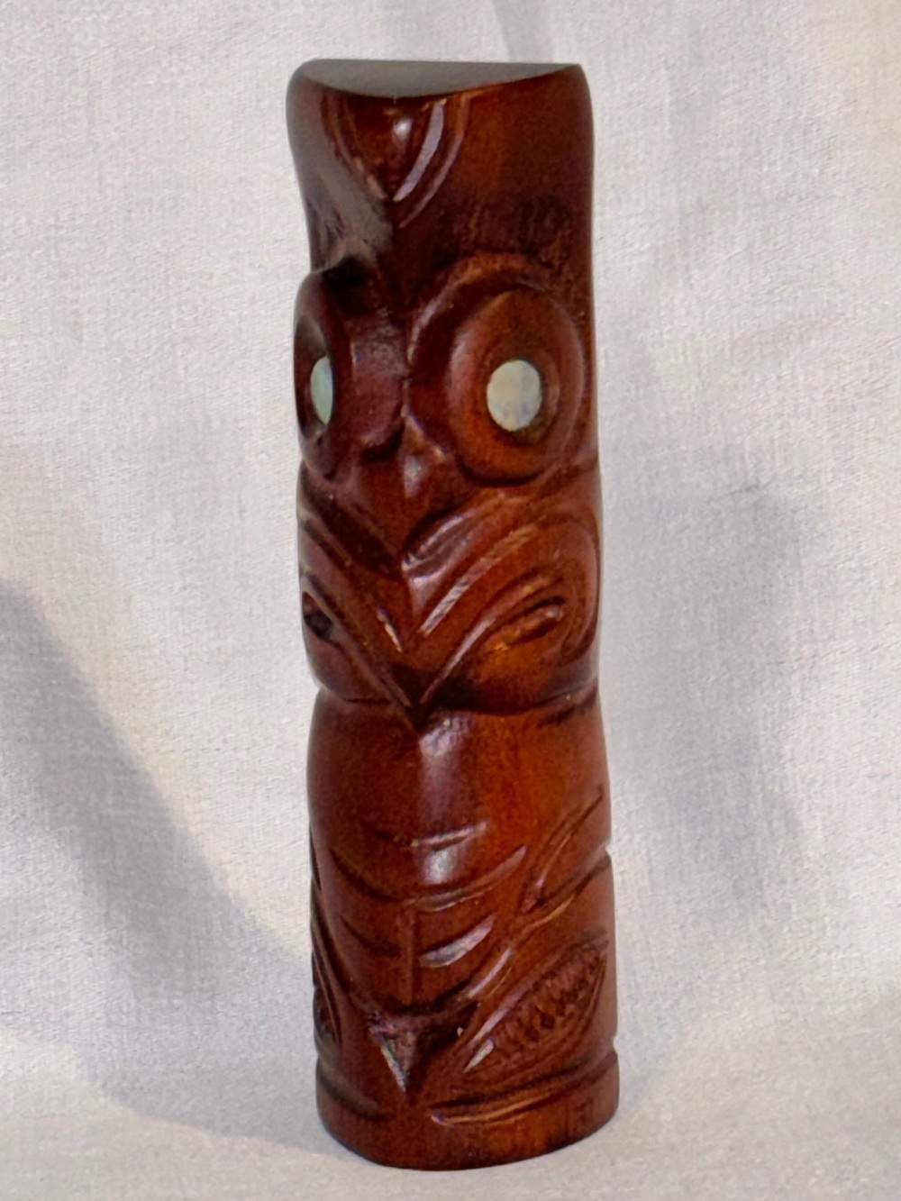 TEKO TEKO Maori Tiki Statue Paua Eyes New Zealand Hand Carved Kauri Wood